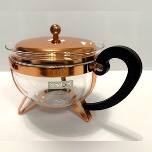 Bodum Glass Teapot with Copper-Plated Frame and Lid – Mid-Century / Modern Style